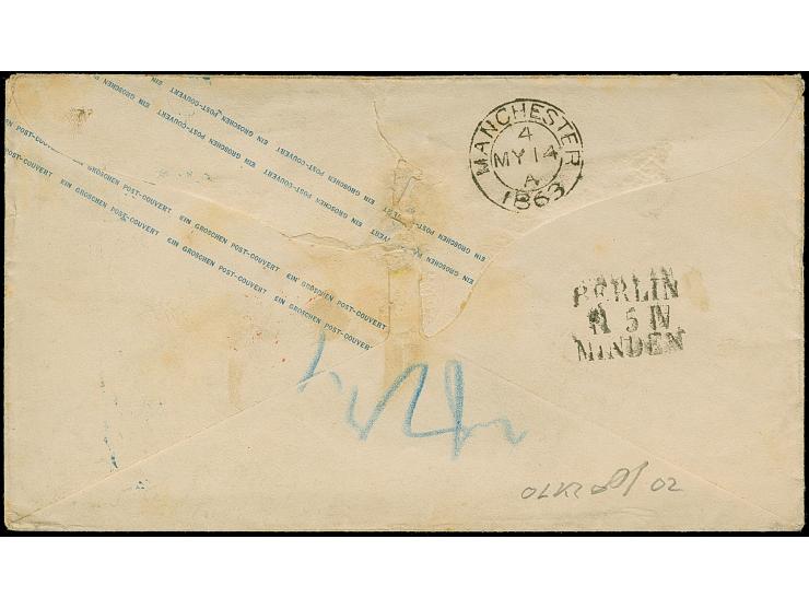 1862/63, Umschlag 1 Gr. rosa mit tarifgerechter Zufrankatur Ausgabe 1862 2 Gr. lebhaftgrauultramarin mit Durchstich 11¾ im wa