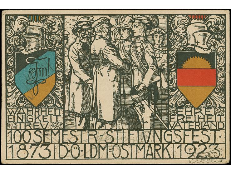 1923, Gebührenzettel total verschnitten mit handschriftlicher Wertangabe “48” (Milliarden Mark) auf Postkarte “100 Semestr-St