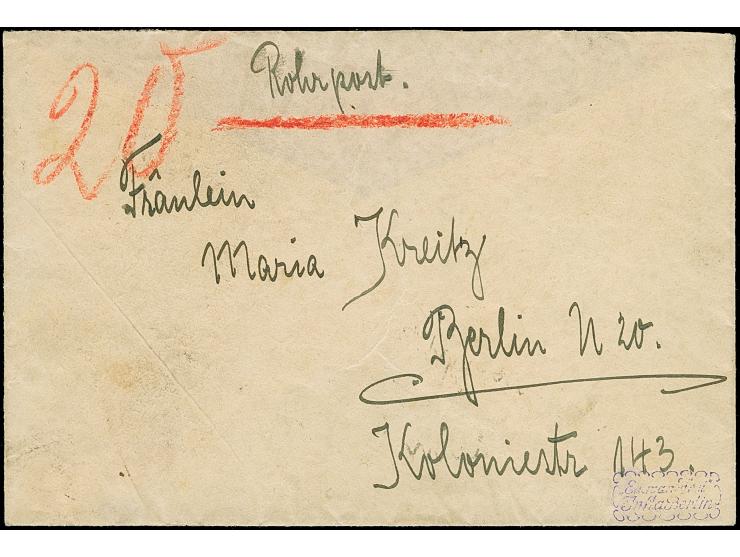 Korbdeckel 5 Mrd. M. gezähnt, zwei senkrechte 6er-Blocks mit Rohrpoststempel “BERLIN N54 24.11.23 2.10” als tarifgerechte Meh