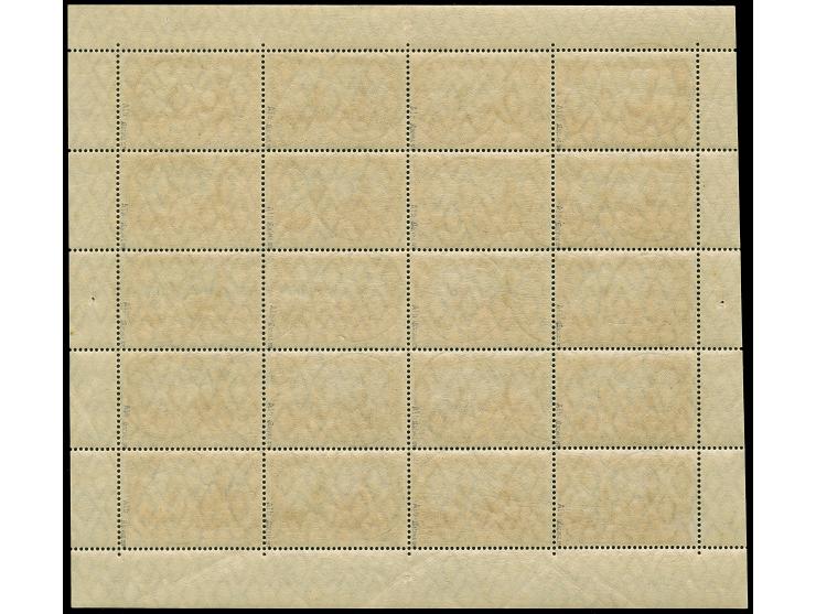 Friedensdruck 3 M. schwarzbraunviolett im komplettem Bogen mit Platten-Nr. "12", sauber gestempelt "STUTTGART 6 JUN 16", jede