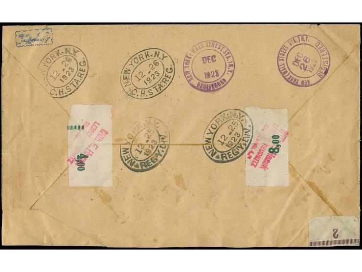 5 Mrd. auf 4 Mio. M. im Viererblock in Mischfrankatur mit Rentenpfennig 3-50 Pfg. jeweils mit Stempel “LEIPZIG 13 14.12.23” a