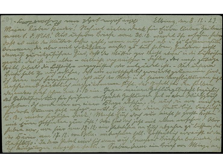 1923, Rentenpfennig 5 Pfg. mti Stempel “ELBING 8.12.23” auf Postkarte an das Auswärtige Amt in Berlin mit Hinweis “Kurierabfe