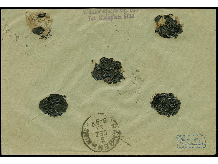 Rentenpfennig 20 und 100 Pfg. mit Ersttagsstempel “Charlottenburg 1.12.23” als tarifgerechte Frankatur auf Wertbrief der 2. G