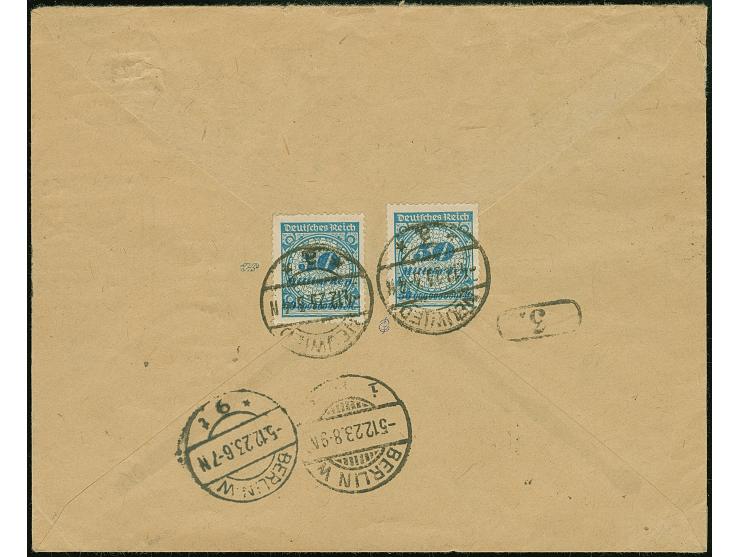 Korbdeckel 50 Mrd. M. gezähnt, acht Einzelmarken je mit Stempel “NEUWIED 4.12.23” als tarifgerechte Mehrfachfrankatur vorder-