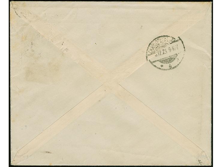 Korbedeckel 5 Mrd. M. durchstochen im Viererblock mit Unterrand und HAN “H 6308.23 24” in Mischfrankatur mit Rentenpfennig 3-