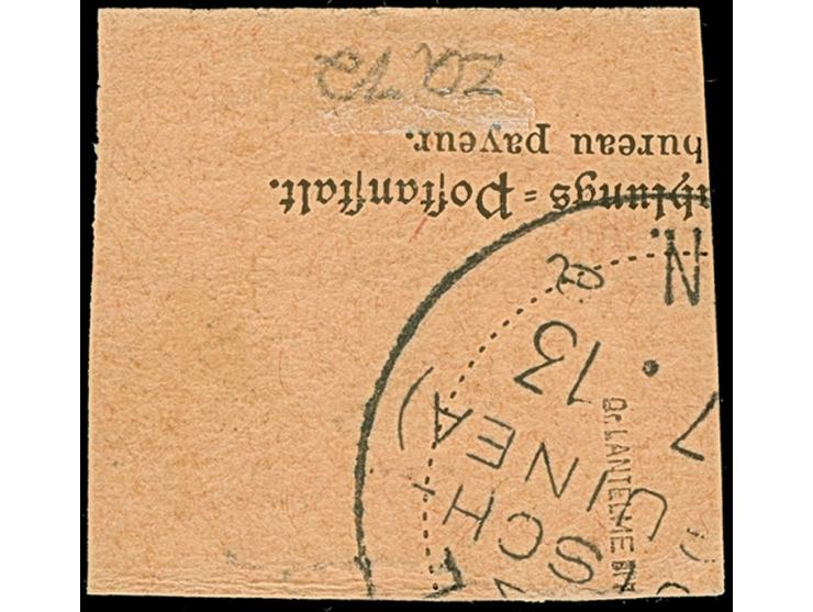 “MANUS DNG 16.7.13” klar auf Kaiseryacht 20 Pfg. auf Postanweisungs-Briefstück, in einwandfreier Erhaltung, sign. Dr. Lantelm