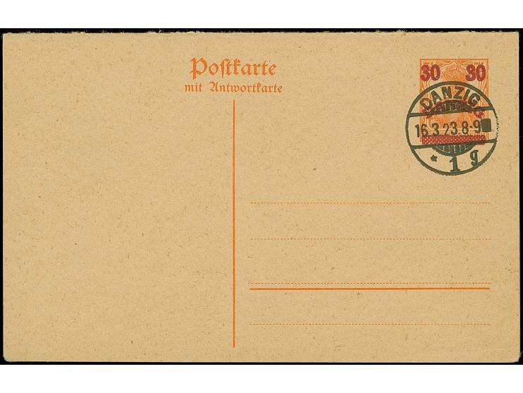 1920, Bogenförmiger Aufdruck auf Germania 30 auf 7½ Pfg., Doppelkarte, der Antwortteil mit klarem Doppeldruck der Urkarte, sa