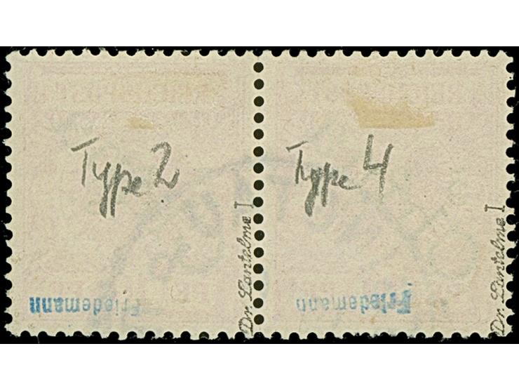 1900, 5 Pfg. auf Diagonalaufdruck 10 Pfg. im waagerechten Paar, linke Marke mit Aufdrucktype 4, rechte Marke mit Aufdrucktype