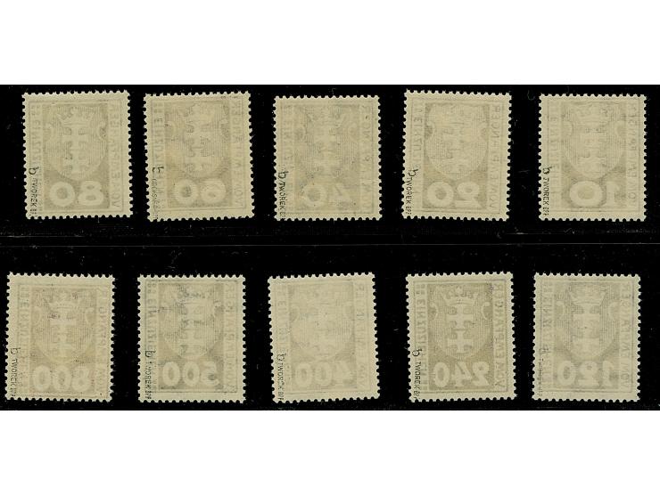 1921, Kleines Staatswappen 10-800 Pfg. dunkelbraunviolett, alle 10 Werte, postfrisch, tadellos, sign. Oechsner BPP bzw. Twore