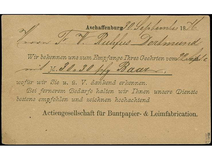 1876/81, 5 Pfg. lebhaftgrün, farbfrisch und allseits sehr gut gezähnt mit klarem EKr. “ASCHAFFENBURG2.10.(76)” als tarifgerec