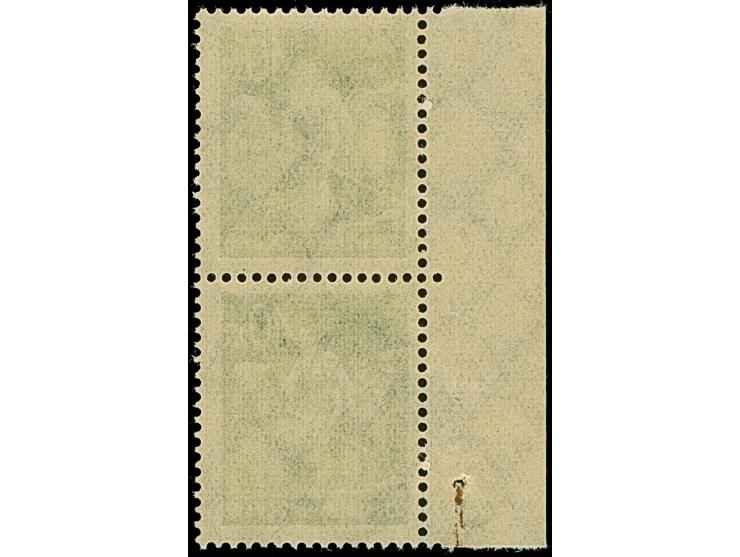 1922, Schnitter 40 M. dunkelgelblichgrün im senkrechten Randpaar mit Bogennummer, postfrisch und in tadelloser Erhaltung, uns