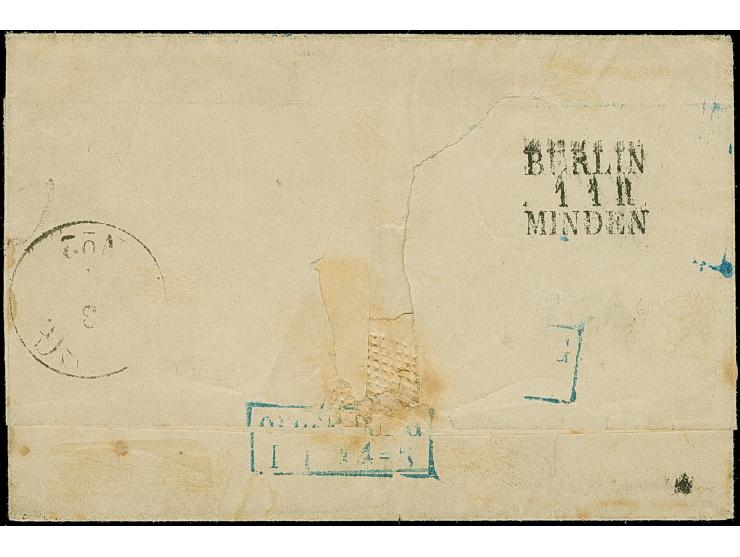 1 Gr. auf graublau, oben etwas angeschnitten, sonst voll- bis überrandig und 2 Gr. auf rosa, allseits breitrandig mit 3,5-4 m