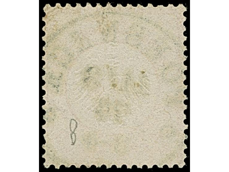 2 Kr. ziegelrot mit Plattenfehler “Kerbe im Innenkreis unter P in Post” (Feld 114), mit klarem und zentrischen EKr. “POESNECK