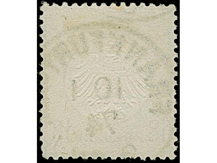 18 Kr. ockerbraun mit Plattenfehler “Punkt rechts unter zweitem E in KREUZER” (Feld 14,74-77), mit klarem EKr. “FRANKFURT 10.