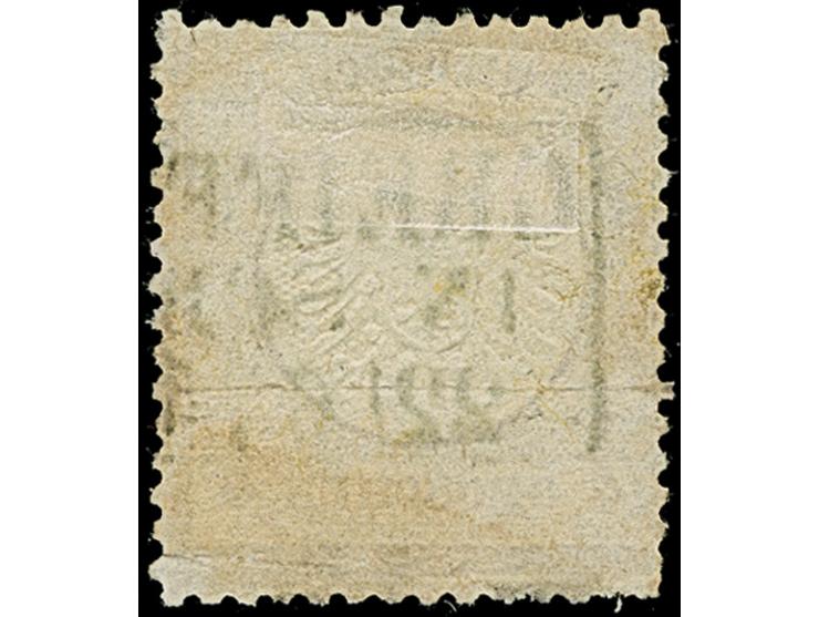 ¼ Gr. grauviolett mit Plattenfehler “helle Striche im Rahmen unten links” (Feld 141), mit klarem Rahmenstempel “GREIFF(ENBERG