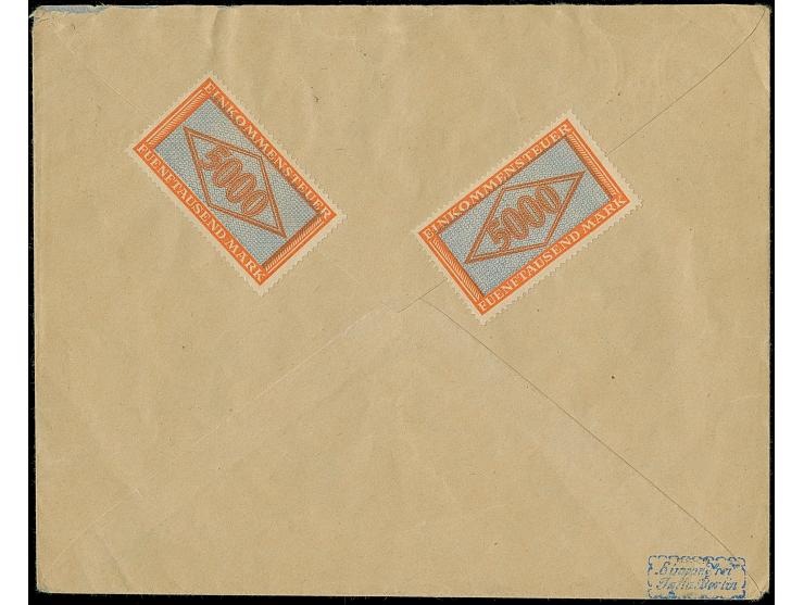 5 Mrd. auf 10 Mio. durchstochen, 2 Einzelwerte, beide tadellos, mit klar aufgesetztem Stempel "ARNSTADT 19.11.23" als portoge