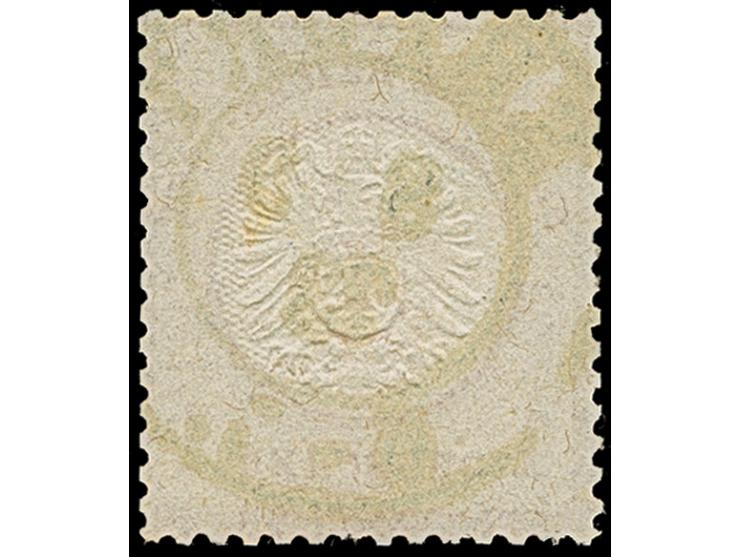 1 Gr. karmin mit Plattenfehler “Plattenbruch zwischen O und S in GROSCHEN bis zum R in Reichs”, klar mit zentrisch aufgesetzt