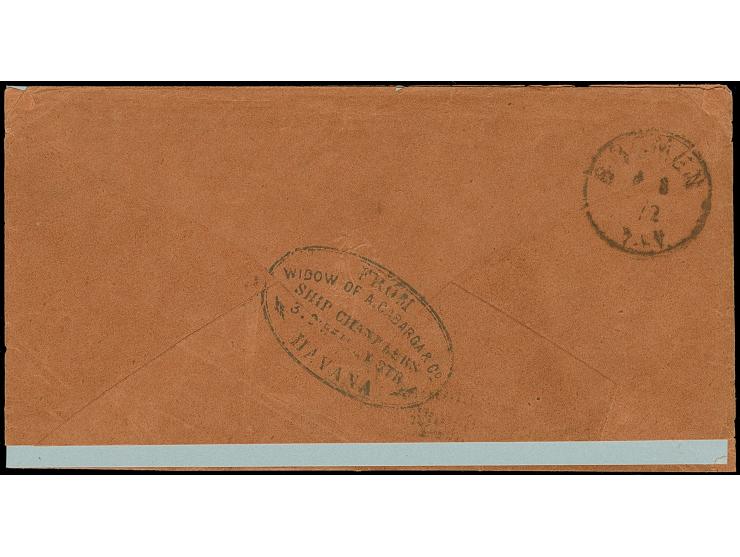 “Aus Westindien über New York” Rahmenstempel vom Stadtpostamt klar auf Brief mit rückseitigem Absenderstempel “Widow of A. Ca