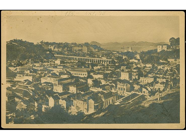 “DSP LINIE BREMEN-LA PLATA a 8.2.14” klar als Nebenstempel auf Ansichtskarte des Norddeutschen Lloyd mit Brasilien 100 R. ros