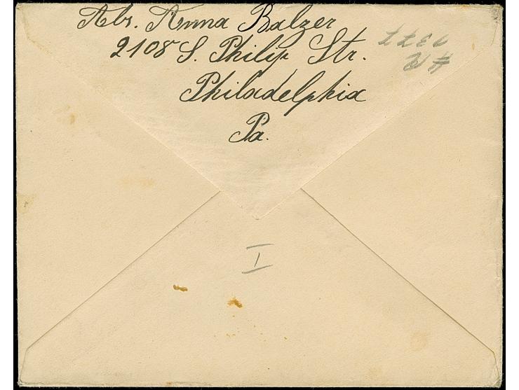 “DSP LINIE HAMBURG-PHILADELPHIA I 8.11.(12)" recht klar auf Germania 20 Pfg. auf Vordruckbrief der “Hamburg-Amerika-Linie” na