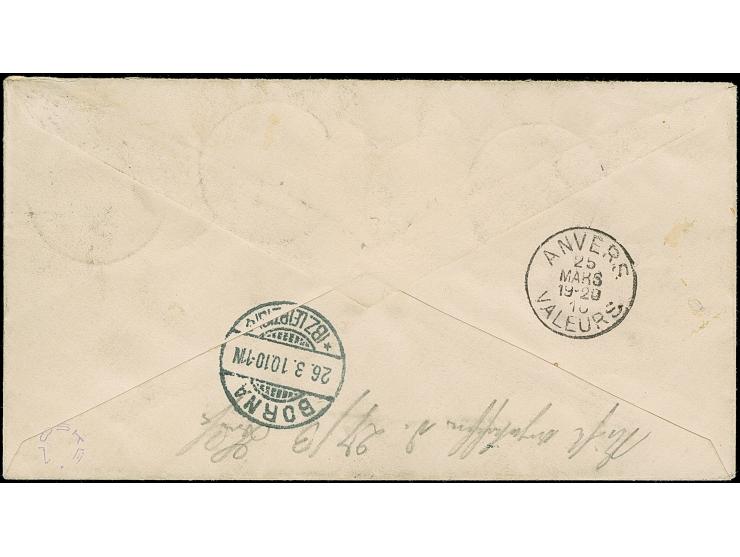 “DSP OST-ASIATISCHE HAUPTLINIE *d 25.3.10” mehrfach klar auf senkrechtem Viererstreifen Germania 10 Pfg. auf R-Brief mit R-Ze