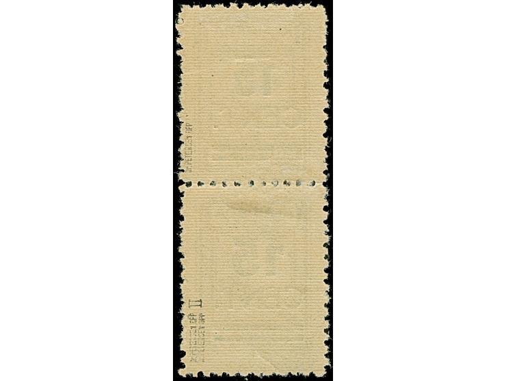 1923, Grünaufdruck 15 Cent im senkrechten Typenpaar I/II von den Feldern 90 und 100, dabei Feld 90 mit feldtypischem Aufdruck