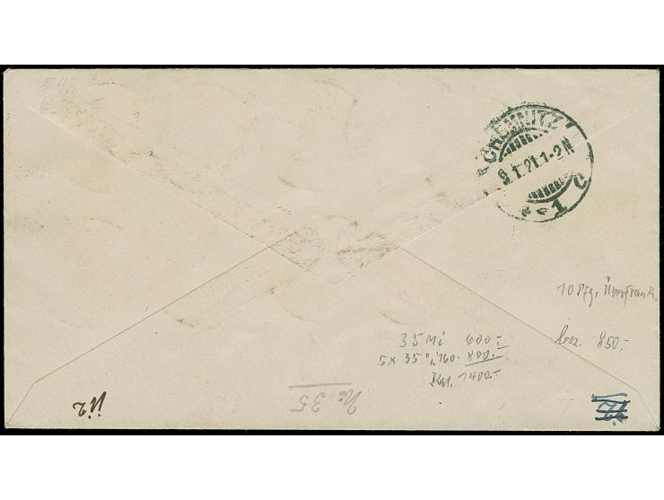 7½ Pfg. auf philatelistischem R-Brief von "ZOPPOT 6.1.21" nach Chemnitz, mit Ankunftsstempel.

