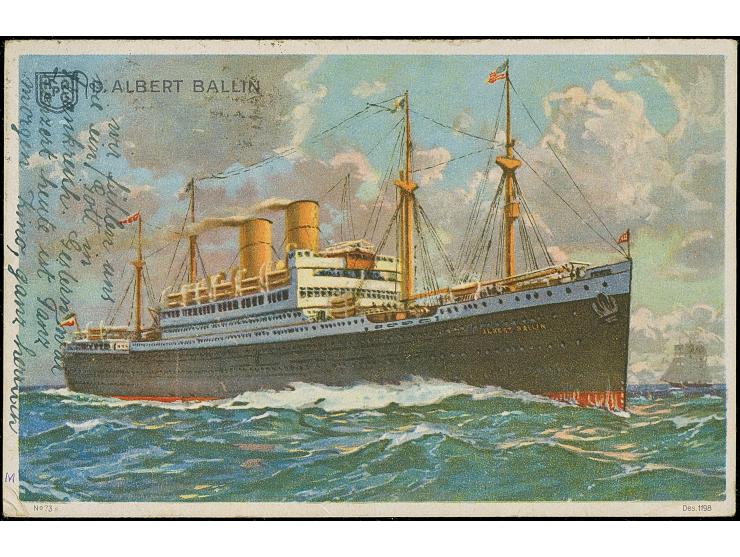 “DSP LINIE HAMBURG-NEW YORK 28.9.23” (D. Albedrt Ballin) zweimal etwas undeutlich auf waagerechtem 6er-Block 75 T. auf 400 M.