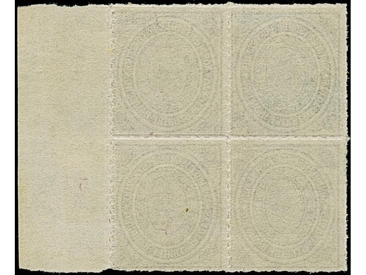 Stadtpostmarke ½ Sch. lilabraun im 4er-Block vom Rechen Bogenrand, Reihenzähler "4"-"5", farbfrisch und gut durchstochen, ung