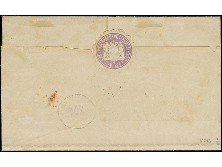 ¼ Gr. lila in wertstufengleicher Mischfrankatur mit ¼ Gr. gezähnt, zusammen mit 4 Einzelwerten 1 Gr. gezähnt, mit DKr. "BERLI