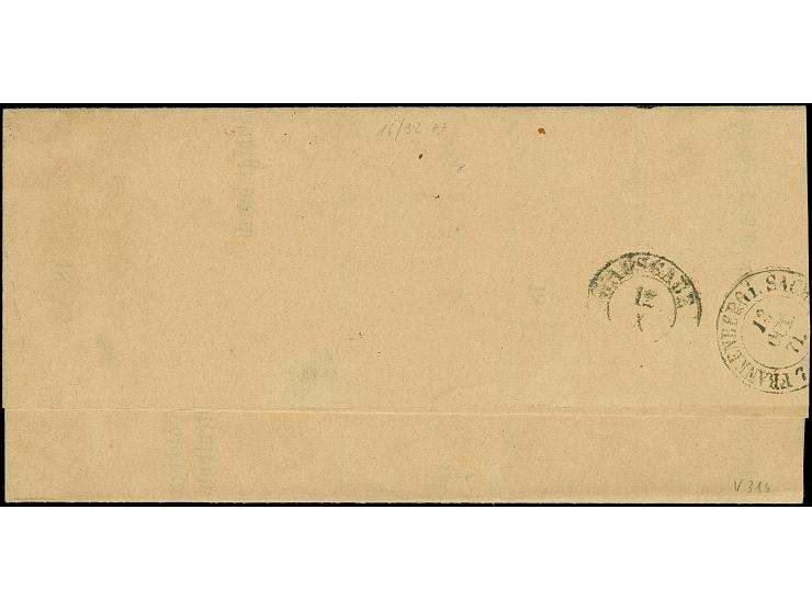 2 Gr. ultramarin, mit EKr. "CHEMNITZ &nbsp;12/10 71" &nbsp;auf Behändigungsschein nach Frankenberg. Eine sehr seltene, späte 