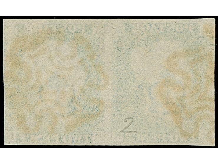 1840, QV 2d. blue, plate 2, horizontal pair, lettered EK-EL, four mostly good margins, cancelled with Maltese Cross in black,