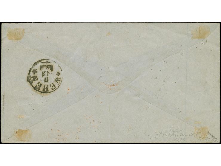 18 Kr. ockerbraun, recht farbfrisch und gut durchstochen, mit Ra2 "Frankfurt A. M. Postexped.No.2 7 12 71" auf eingeschrieben