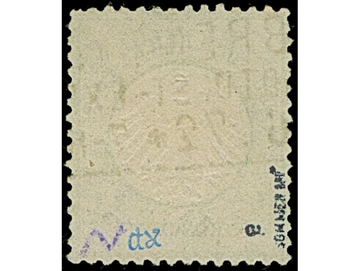 ⅓ Gr. gelblichgrün mit Plattenfehler “Kreisbruch links in Höhe der 11. Strichleiste” (Feld 141), klar mit Rahmenstempel “BREM