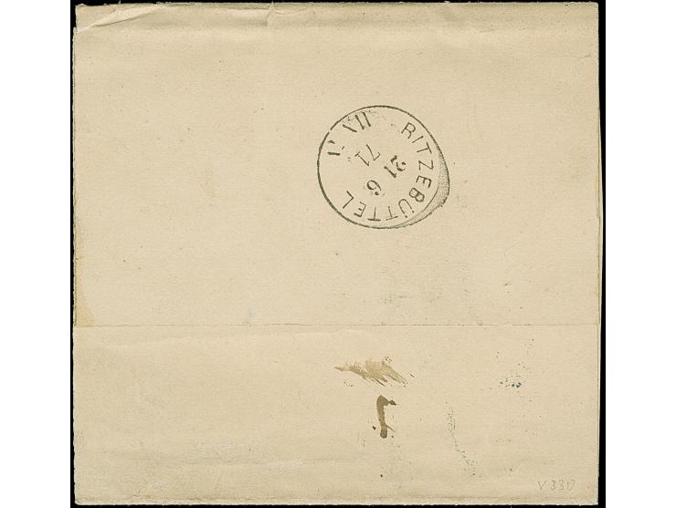 ¼ Groschen bräunlichlila in Mischfrankatur mit gezähnter Ausgabe waagrechtes Paar 1/3 Groschen grün, mit EKr. "BREMERHAVEN 21