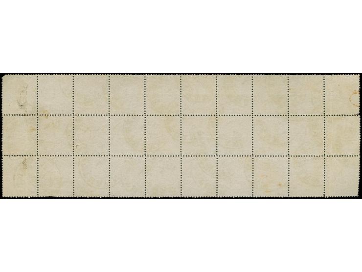 1 Gr. karmin im waagerechten 30er-Block, entwertet durch Preußen-DKr. "METTMANN 1/10 71". Einige Werte fehlerhaft, für eine d