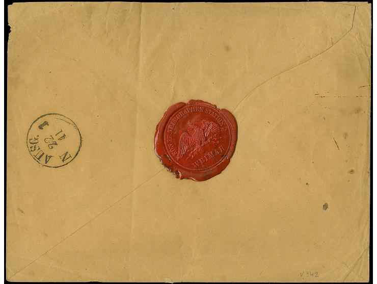 ½ Gr. orange und 5 Einzelwerte 1 Gr. rosa, mit neuem EKr. "WEIMAR 22 11 71" &nbsp;auf beigefarbener &nbsp;"Telegraphische Dep