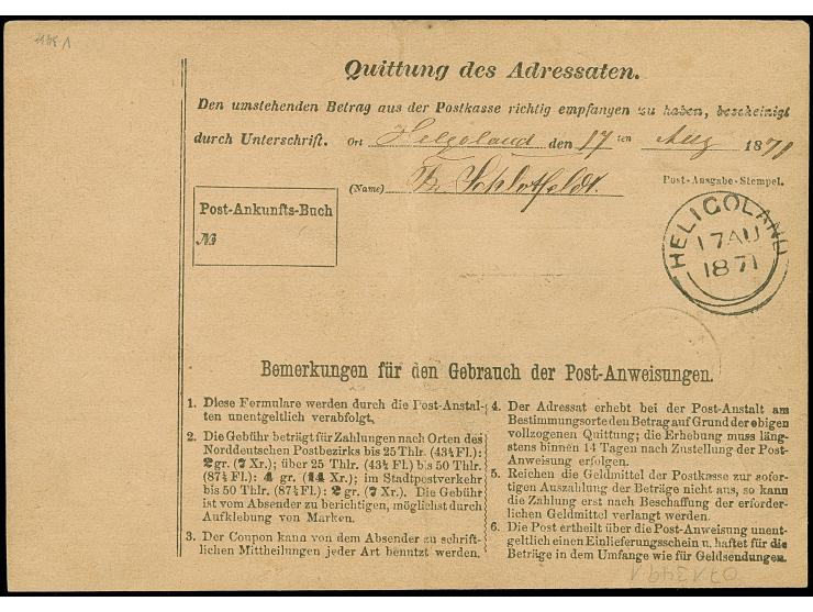 2 Groschen blau im senkrechten Paar, mit EKr. “HAMBURG POSTEXPED. 1. 16 8 71” auf Postanweisung der 2. Gebührenstufe (25-50 T