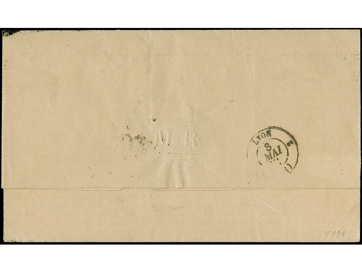 "FRANKFURT A.M. 4/5 71" auf 4 Einzelwerten 3 Kreuzer karmin, als Streifen geklebt, auf Briefhülle der 1.Gewichtsstufe nach Ly