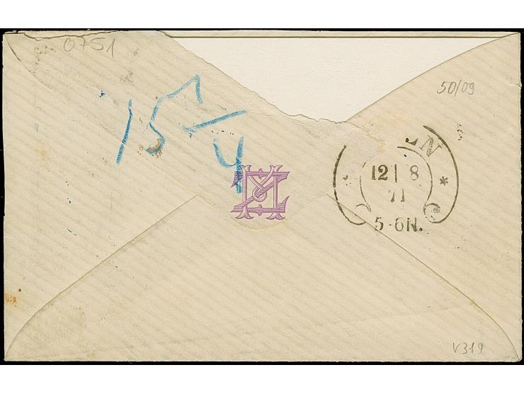 3 Kr. karmin mit klar auf- und nebengesetztem EKr. "CRONBERG 11 8 71" (Groschengebiet) auf kleinem Briefkuvert nach Köln. Die