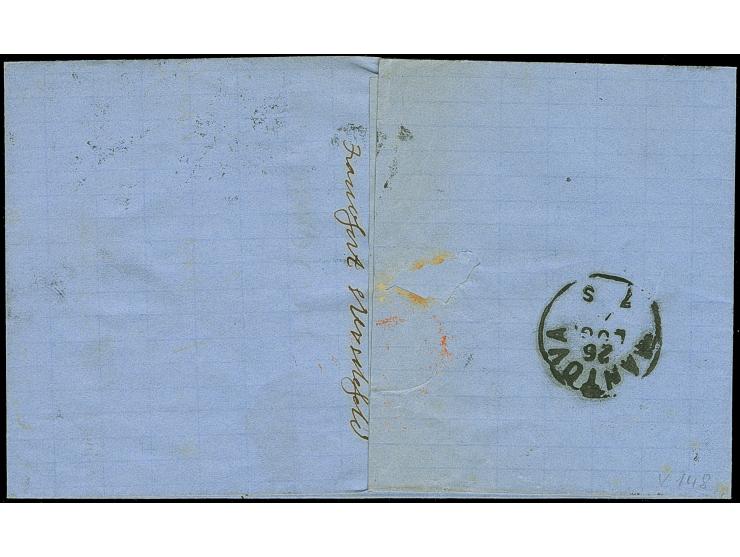 1Kr. Im waagerechten 3er-Streifen, mit 7 Kr. graublau, mit Ra3 "FRANKFURT A.M.POST-EXPED.No.5 &nbsp;24 7 71"auf Briefhülle na