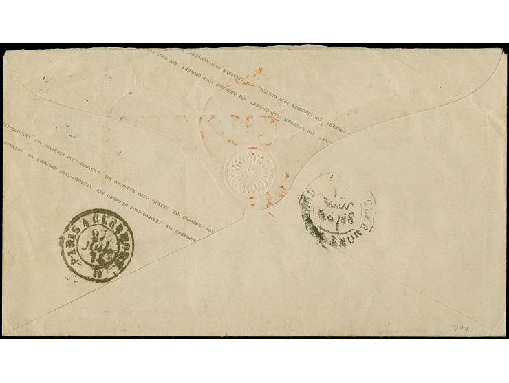 Umschlag 1 Gr. mit Zufrankatur 2 Gr. blau, mit EKr. "HAMBURG I. H. 25 7 71" und nebengesetztem roten "HAMBURG F. N1 25 7 71",