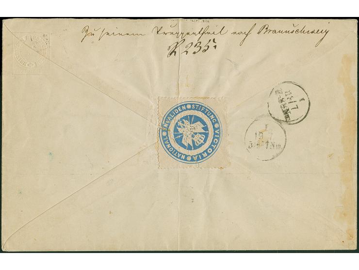 UMSCHLÄGE DER VIKTORIA-NATIONAL-INVALIDEN-STIFTUNG: Umschlag 1/3 Gr. grün, Format 187:122 mm, mit rückseitiger Siegel Oblate,