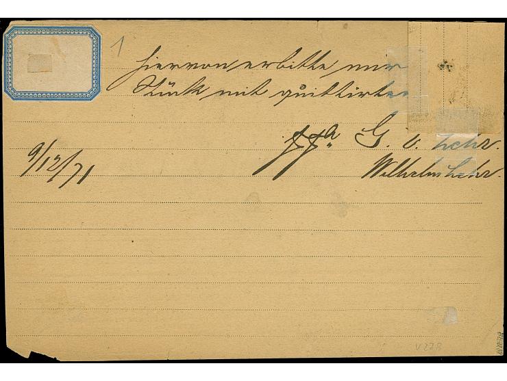 Ausschnitt 1 Kr. grün, mit EKr. "FRANKFURT A.M. 9 12 71" auf Korrespondenzkarte 'Deutsches Reich-Post-Gebiet', als Ortskarte 