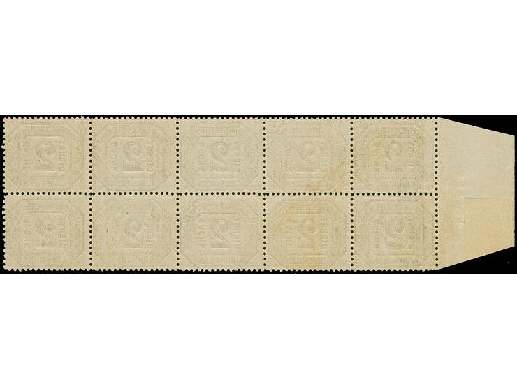 2 Gr. im waagerechten 10er-Block vom linken Bogenrand mit Randinschrift "Pc.f.d.Dr." (Punkte für den Drucker), postfrisch (Fa