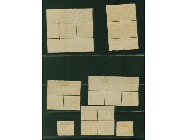 ¼ Gr. - 2 Gr.kpl., bis auf ½ Gr. alle in 4rer- bzw. die ¼ Gr. im 6er-Block, 1 Gr. mit Anlagepunkten, ungebraucht, teils postf