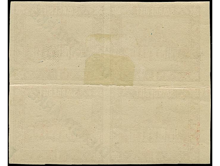 1922, 1 Fr., Aufdruck in Type I, ungezähnter Viererblock vom linken Bogenrand, dabei die linken Marken ohne Aufdruck (kleiner