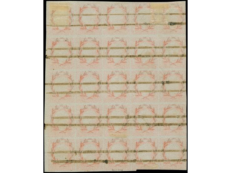 ½ Sgr. orange im senkrechten 25er-Block, farbfrisch, 2 Werte unten angeschnitten, sonst voll- bis breitrandig, entwertet durc