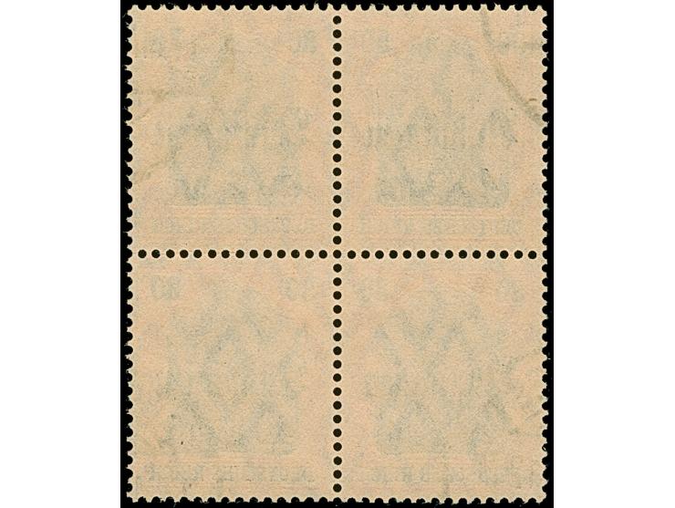 1918, 40 bani auf 30 Pfennig, Viererblock, dabei die linke obere Marke mit Zwischenraumabart, sauber gestempelt, tadellos, Fo