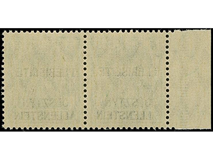 1920, Aufdruckausgabe Germania 5 Pfennig im waagerechten Paar, dabei die linke Marke mit Aufdruckfehler “fehlendes P von PLEB